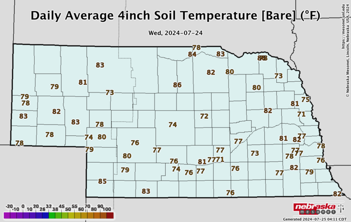 Four-inch soil temperatures map