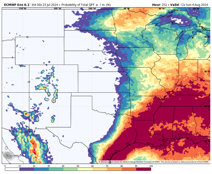 Rain probability inch or more map