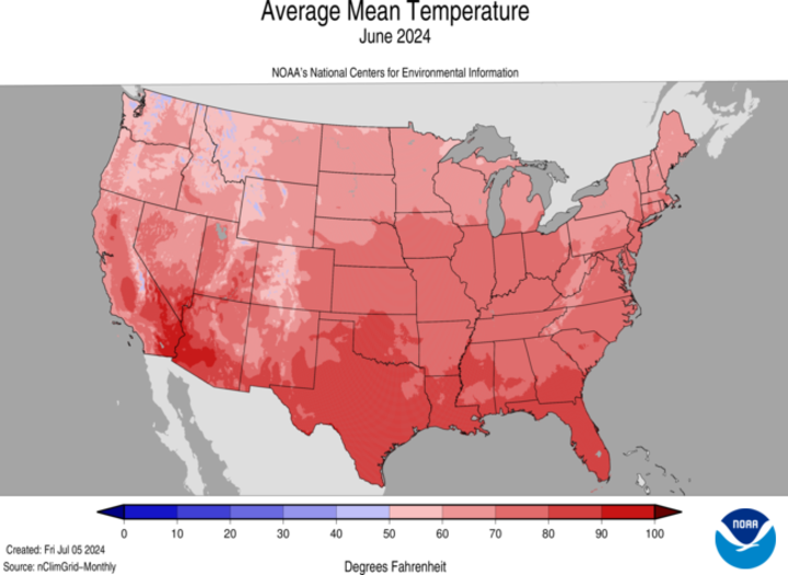 Average temperatures June 2024 map