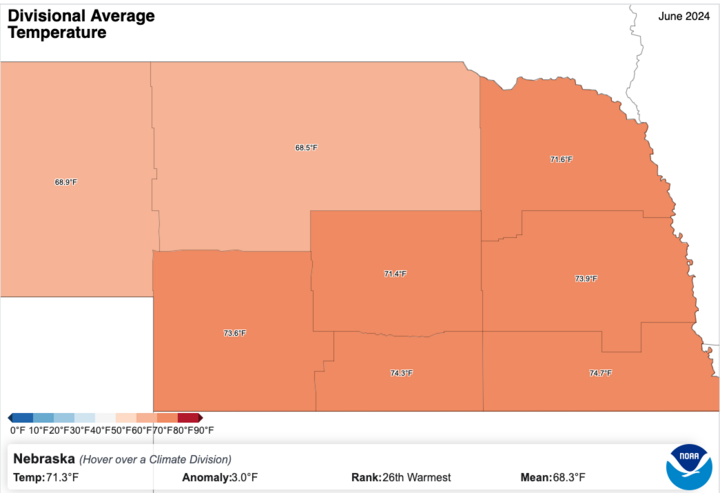 Average temperatures by climate division map