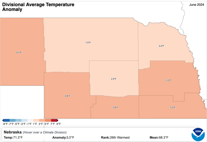 June 2024 temperature anomalies map