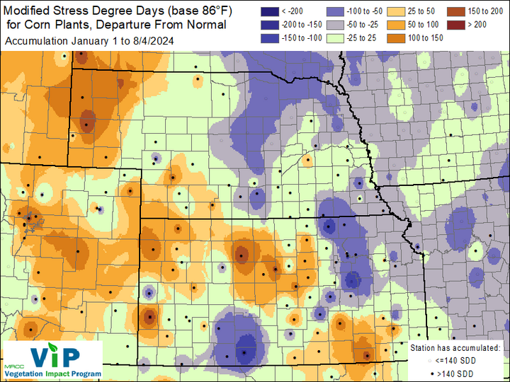 Stress degree day map Aug. 4