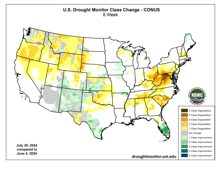 Drought Monitor class change map June to July