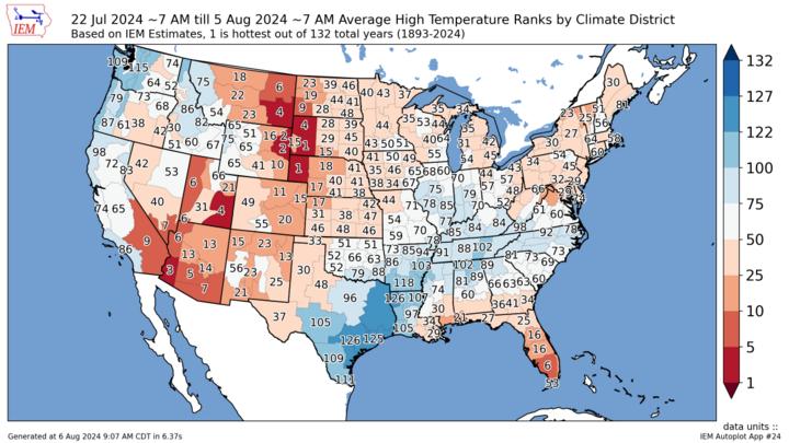 July 23 to Aug. 5 max temperature map