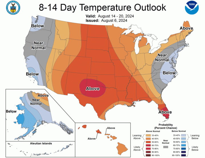 Aug. 14-20 temp outlook map