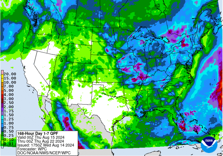 projected precipitation to Aug. 22 map