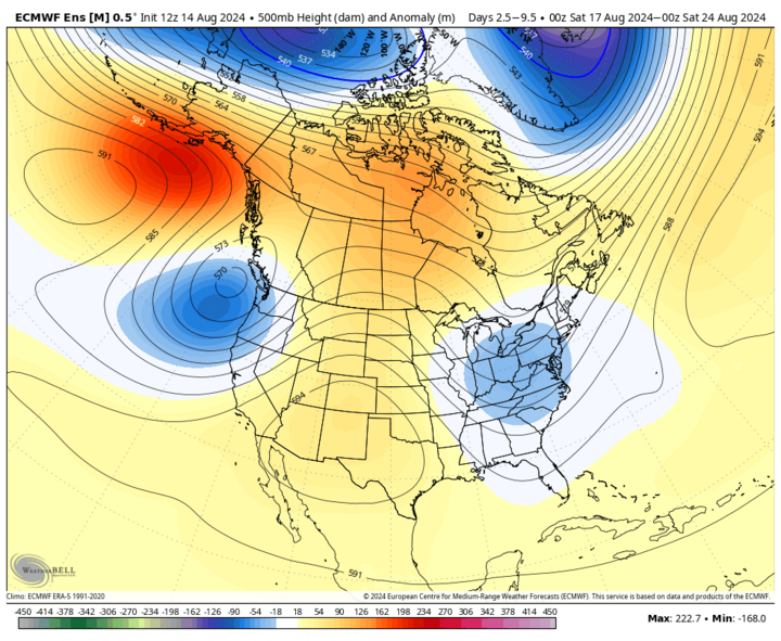 Average 500-mb height pattern to Aug. 24 map