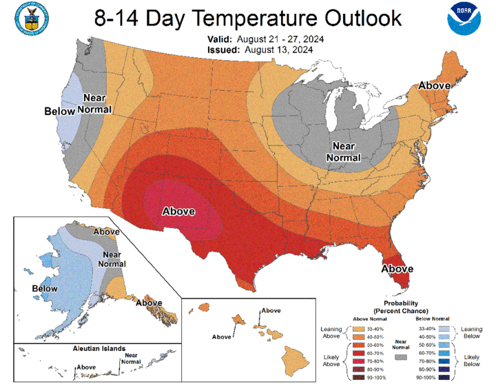 Eight- to 14-day temperature outlook map