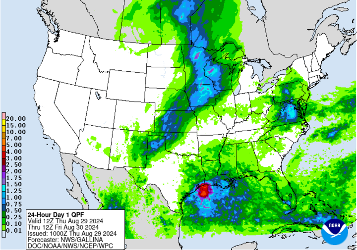 projected precipitation to Aug. 30 map