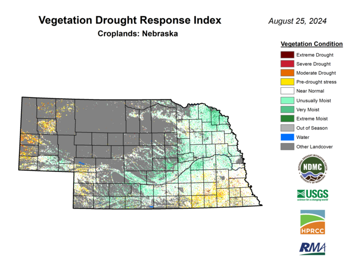 VegDRI depiction of croplands Aug. 25 map