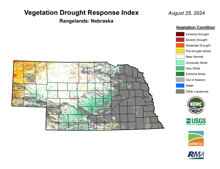 VegDRI depiction of rangeland conditions Aug. 25 map