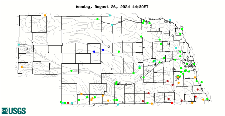 Aug. 26 streamflow percentiles map