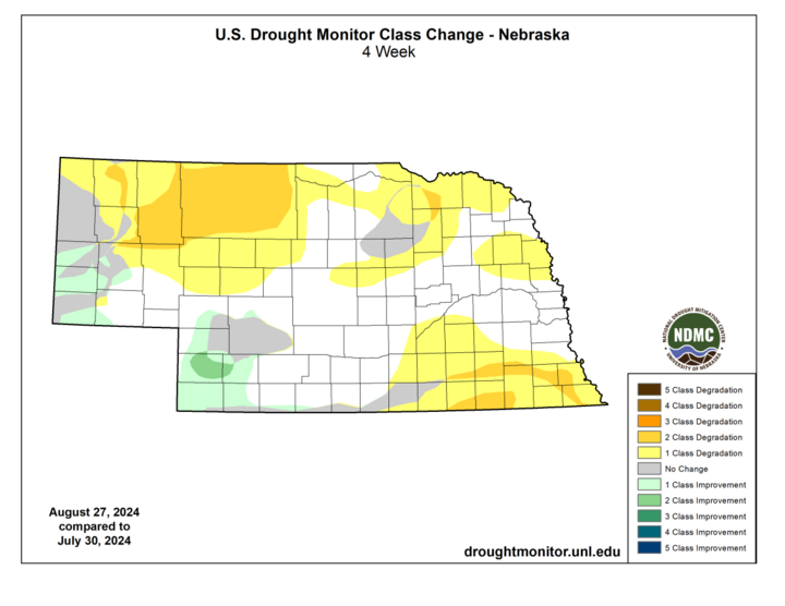 July 30-Aug. 27 drought changes map