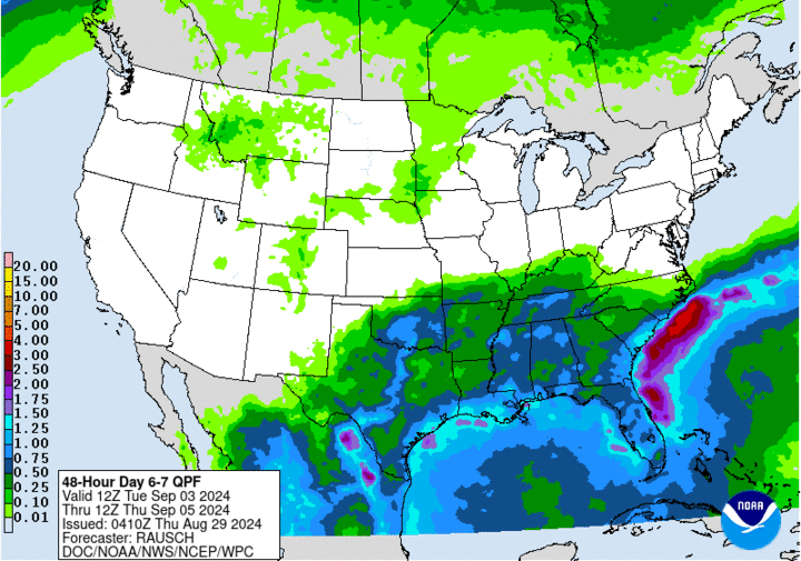 projected precipitation Sept. 4-5 map