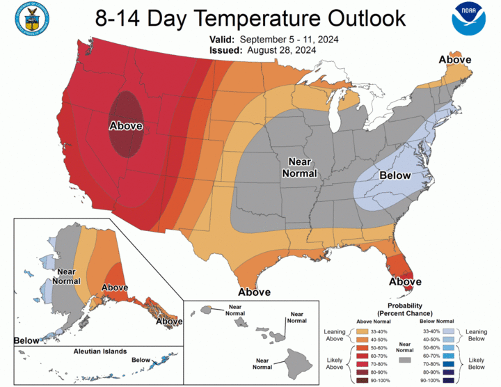 Eight- to 14-day temperature outlook map