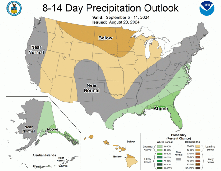 Eight- to 14-day precipitation outlook map