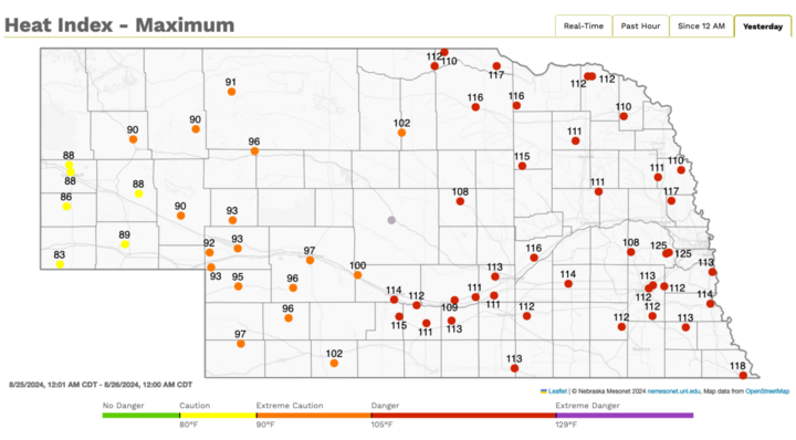 Max heat values Aug. 25 map