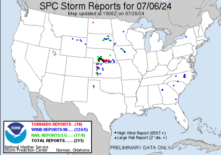 July 6 storm reports map