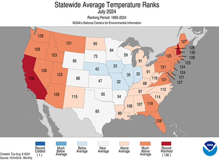 July average temperatures map