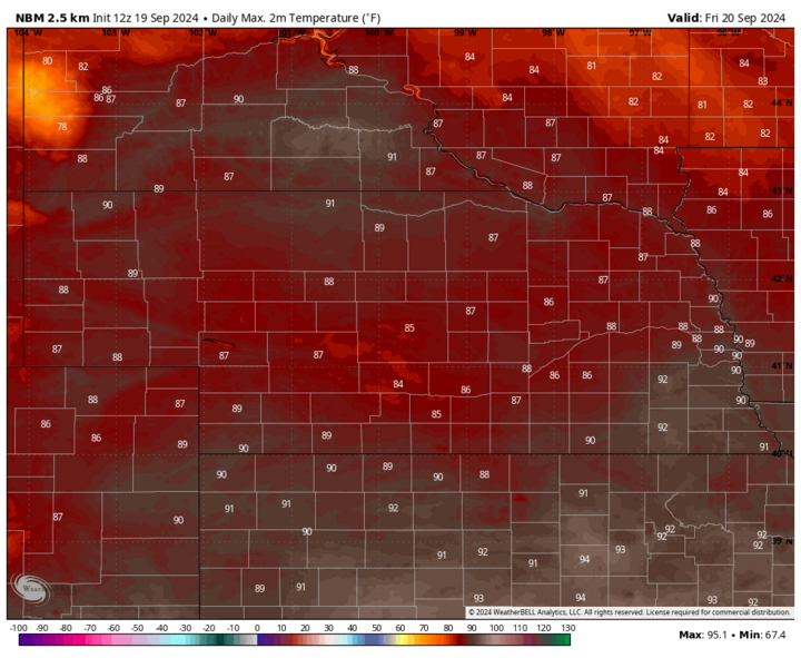 Projected high temperatures Sept 20 map