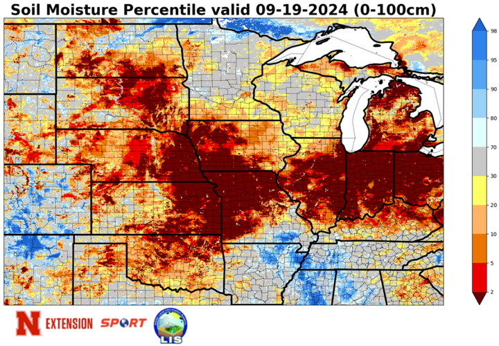 Soil moisture percentiles Sept 19 map