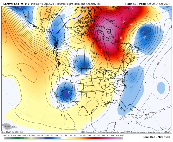 500-mb height anomalies Sept 21 map