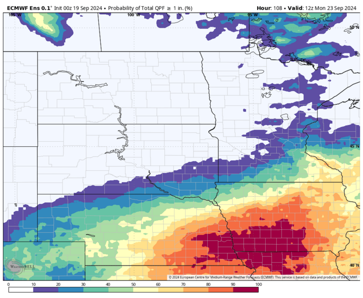 One inch precipitation probability map