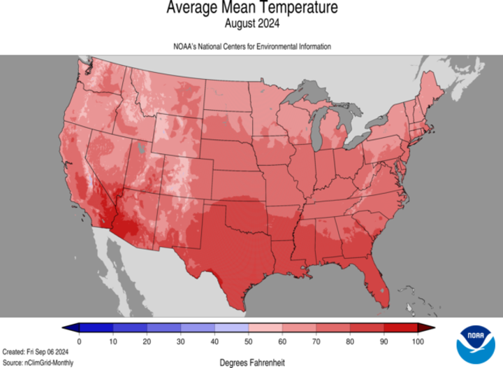 Average temperatures for August 2024 ap