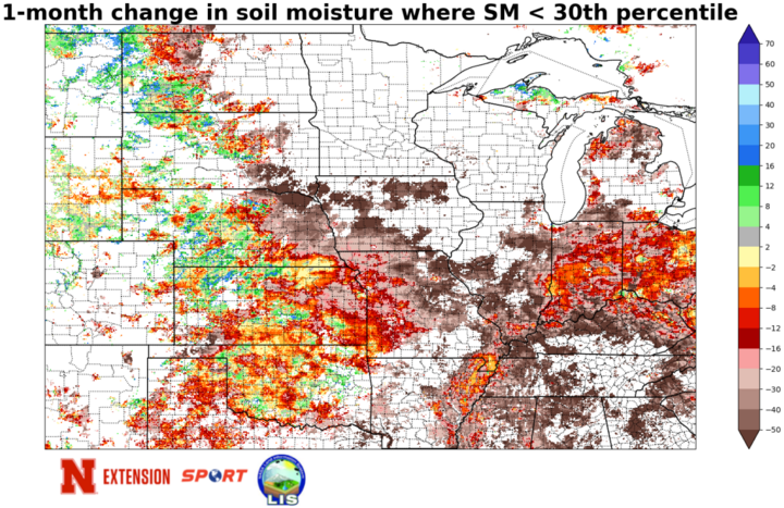 One-month change of soil moisture map