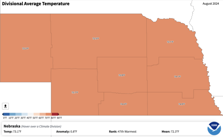 Average temperatures by climate division map