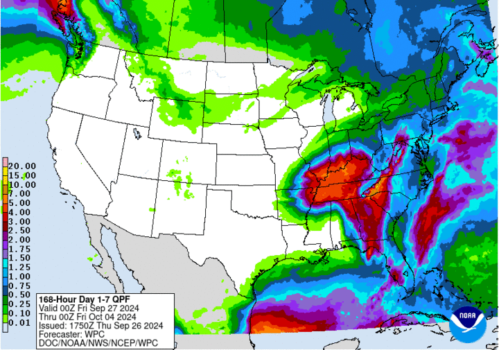 Projected seven day precip map