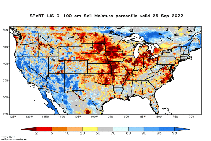 soil moisture percentiles for Sept. 26, 2022 map