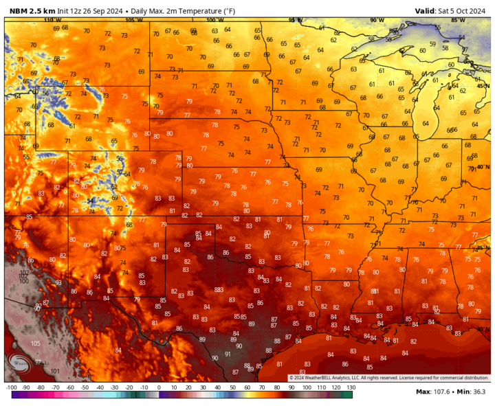 Projected high temperatures Oct. 5 map