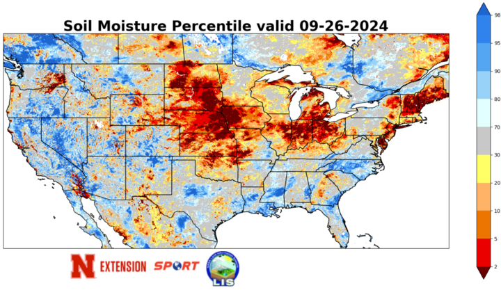 soil moisture percentiles as of Sept. 26 map