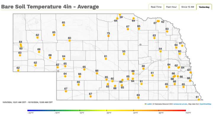 4-inch bare soil temps map