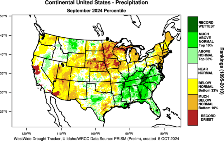 September 2024 precipitation percentiles map