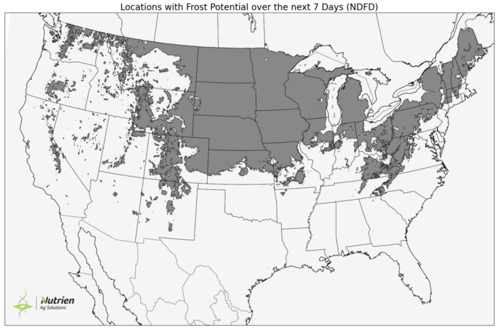 Seven day frost risk map