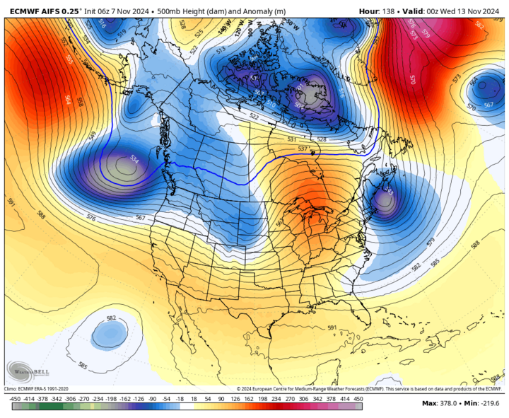 500-mb height anomalies map