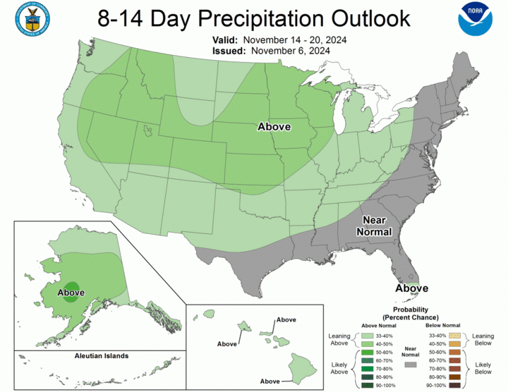 eight- to 14-day precipitation outlook map