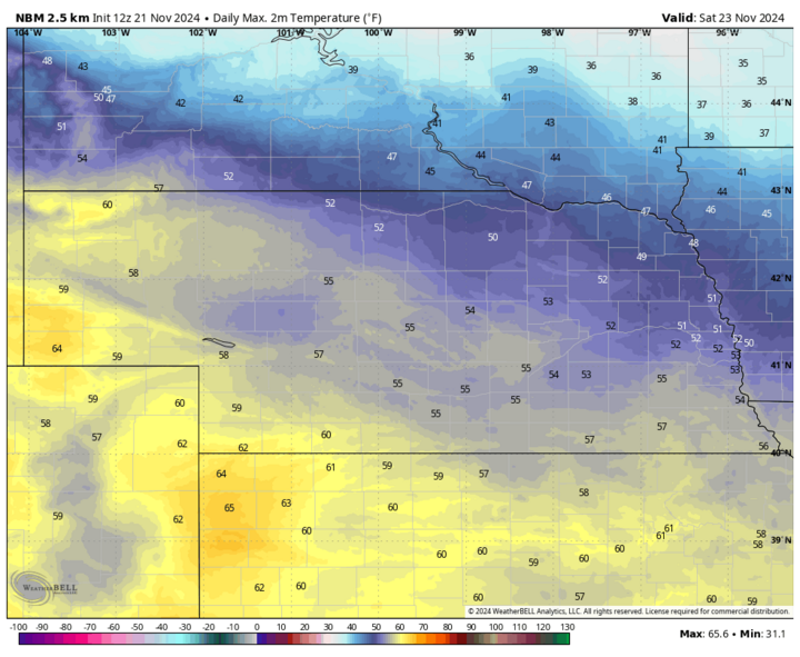 High temperature forecast map