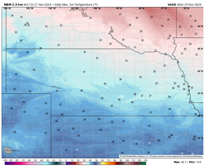 High temperature forecast map