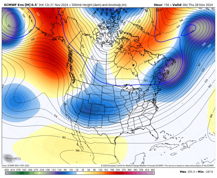 500-mb height anomalies map