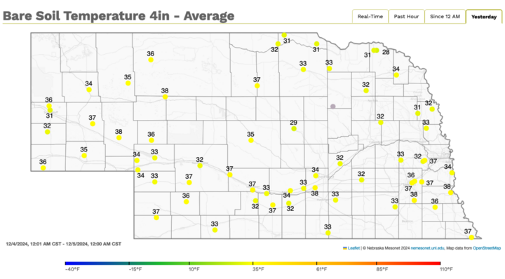 Four-inch bare soil temperatures map