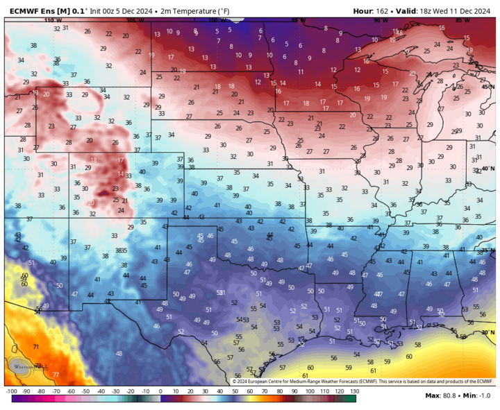 Dec. 11 temperatures map