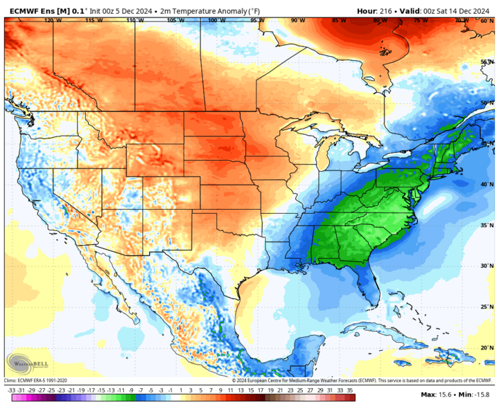 Projected temperature anomalies map