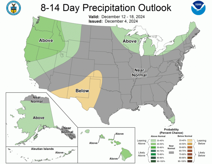 eight- to 14-day precipitation outlook map