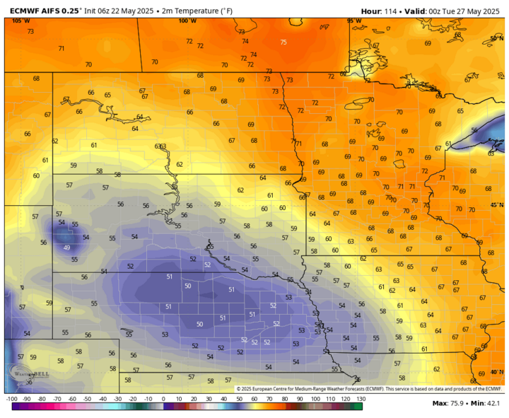 weather map of northern Midwest states