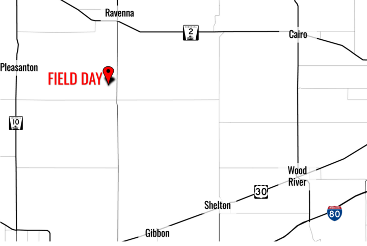 map of route to Soybean Management Field Day site via nearby highways