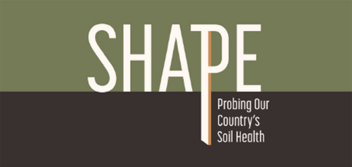 Graphic reading “SHAPE: Probing Our Country’s Soil Health” in large text over a green and brown background.