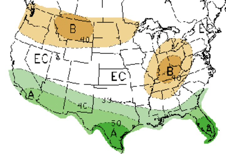 U.S. map showing 1-month forecast, December 2009